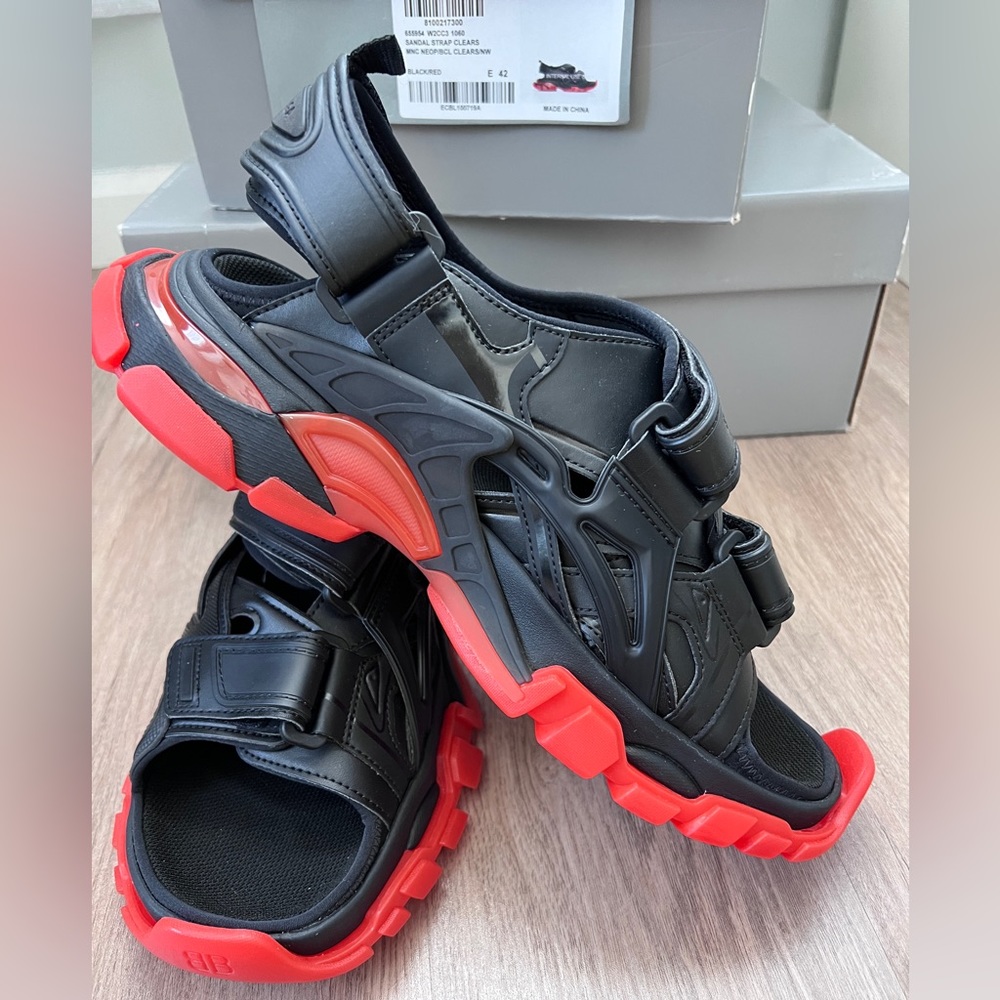 NIB Balenciaga Men’s Neoprene Rubber Clear Sole Sandals Black/Clear red size 42